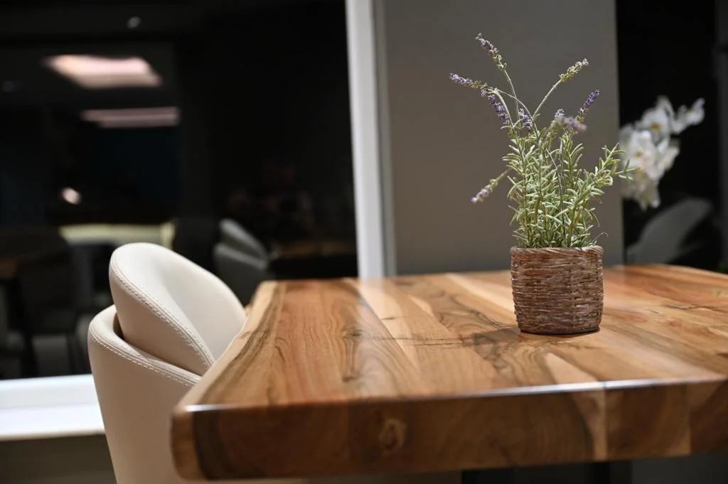 Lavender on walnut table